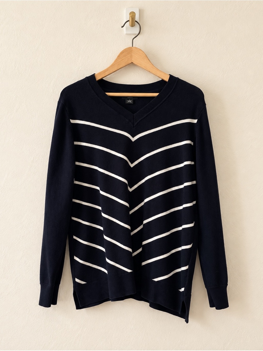 Liz Claiborne Woman Black White Striped V Neck Cotton Sweater Plus Size